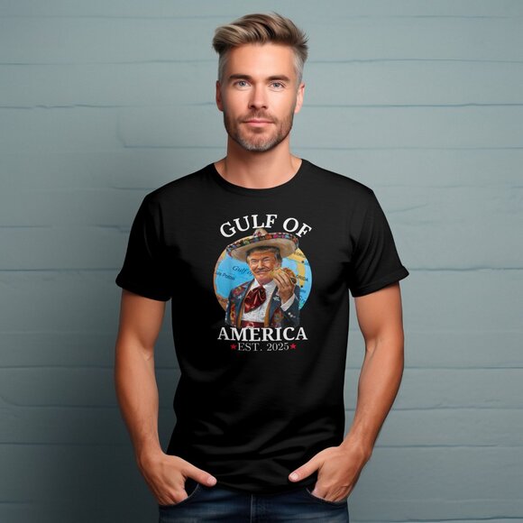 Gulf Of America Retro Vibes T-shirt Black Donald Trump eats a taco - Picture 2 of 3